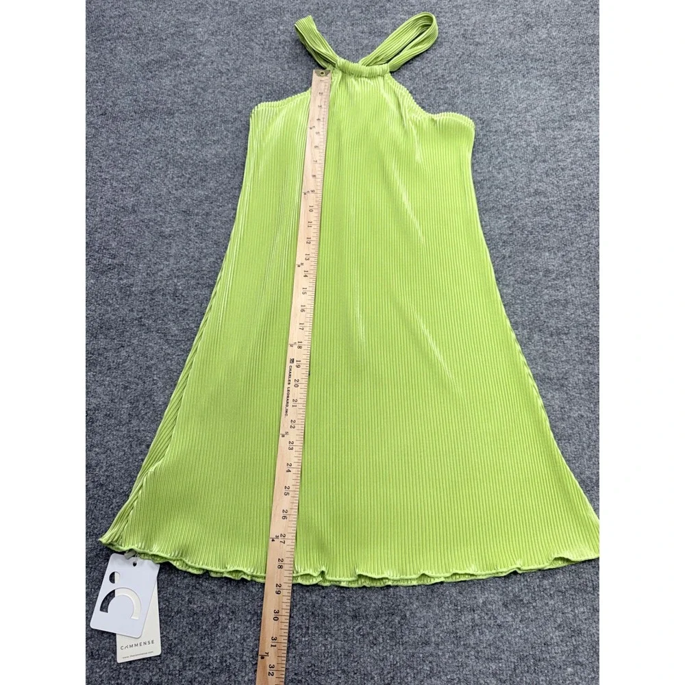 Commense Lime Green Plisse Pleated Halter Mini Dress Chartreuse Sz S NWT - Picture 4 of 5